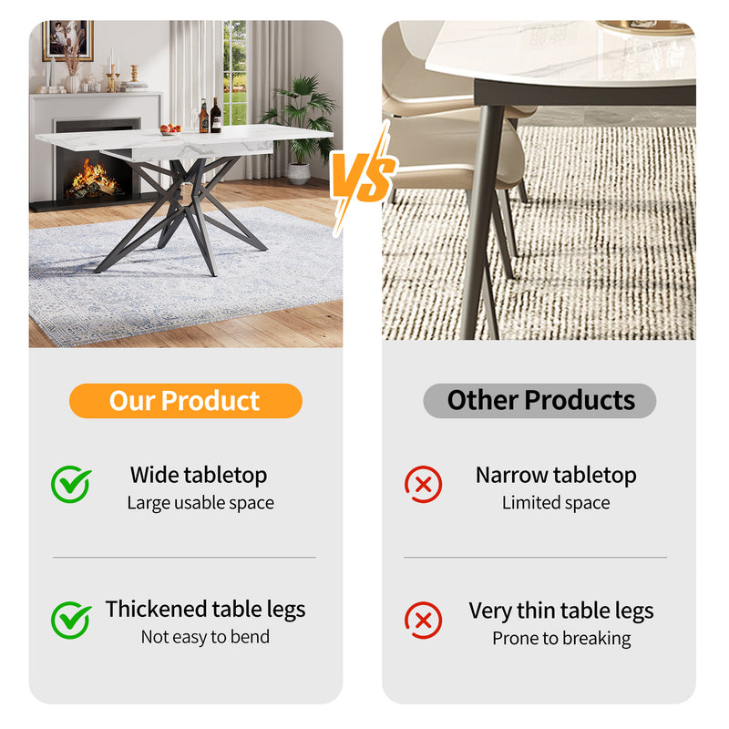 Table à manger extensible imitation marbre blanc 120-160cm et pieds noir en forme d&