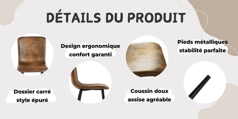 Lot de 4 chaises de salle à manger vintage marron suède pied noir SCARGILL SUEDE NL 4PCS