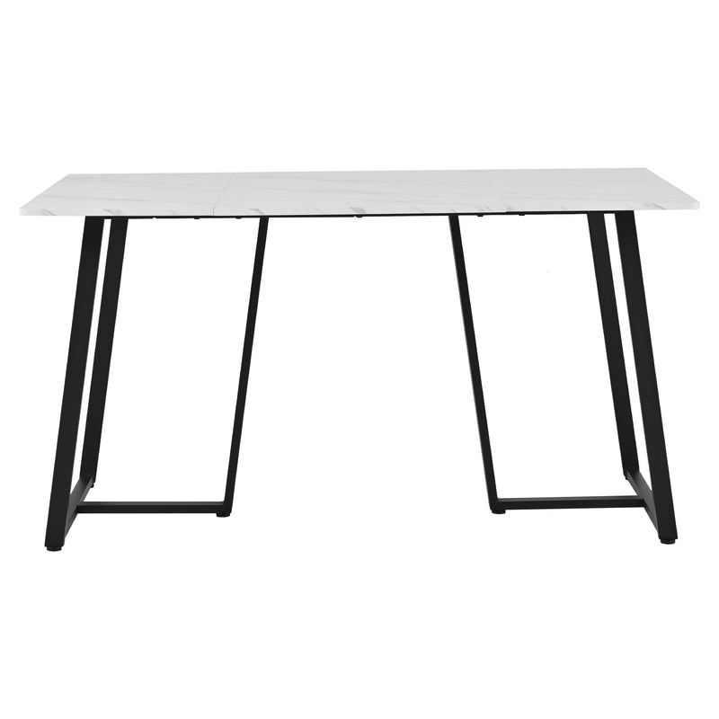 Table à manger rectangulaire moderne motif marbre blanc pieds noir 140x80cm QHACONS