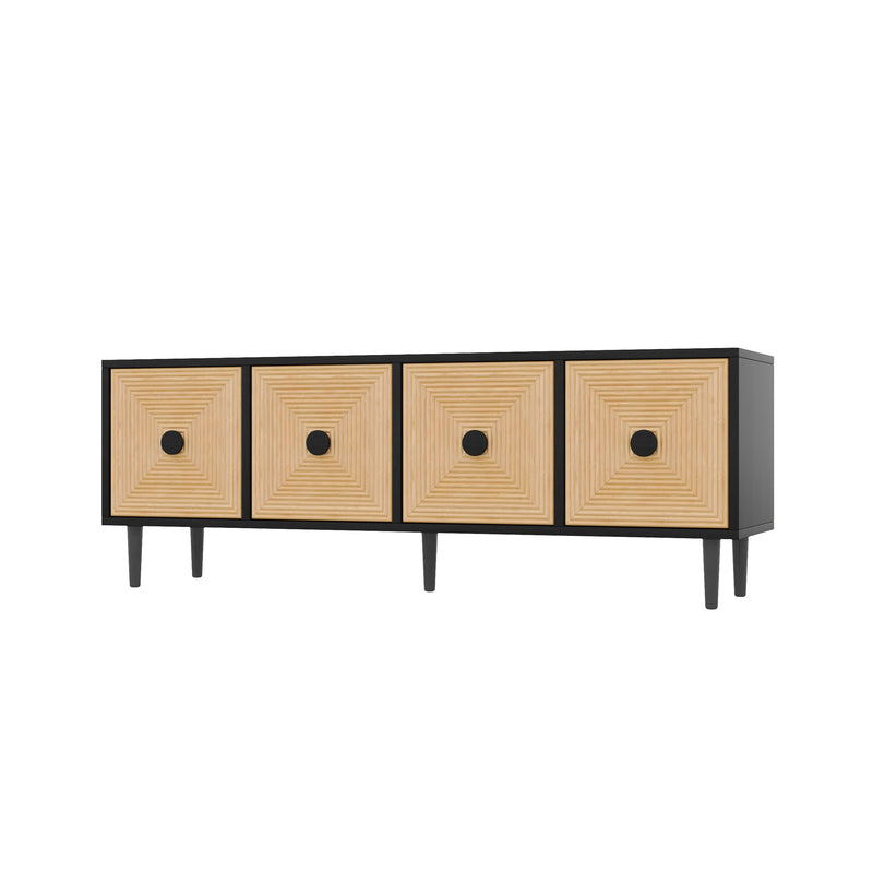 Meuble TV moderne effet bois bambou noir 150x38x55 cm Diestru