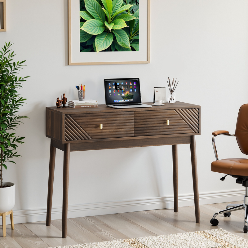 Console coiffeuse vintage avec 2 tiroirs et détails ondulés et dorés SILICABODY