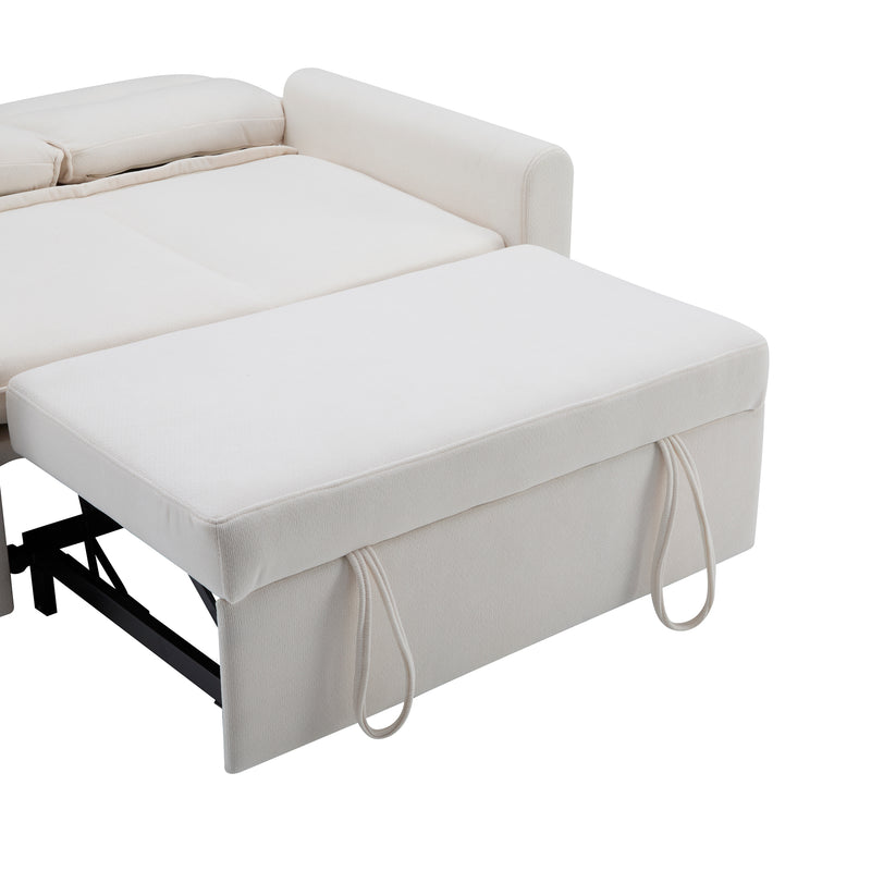 Canapé-lit convertible 2 places velours beige clair, dossier 5 positions RIDGEGLEN
