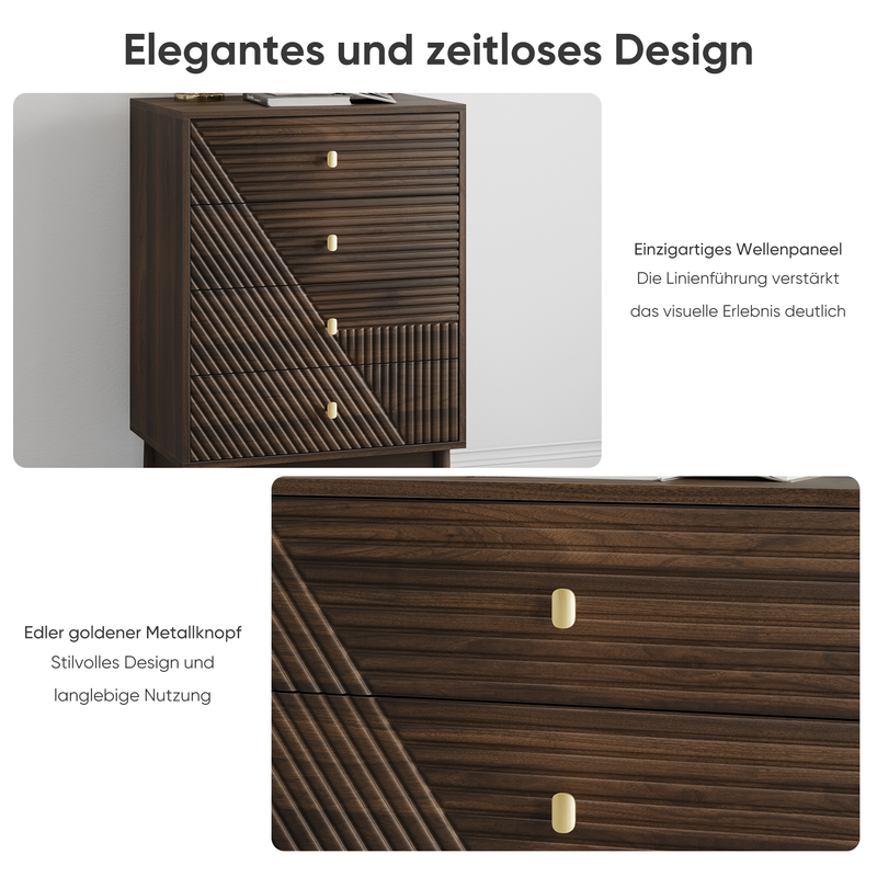 Commode style rétro 4 tiroirs avec design géométrique SUSTAIN