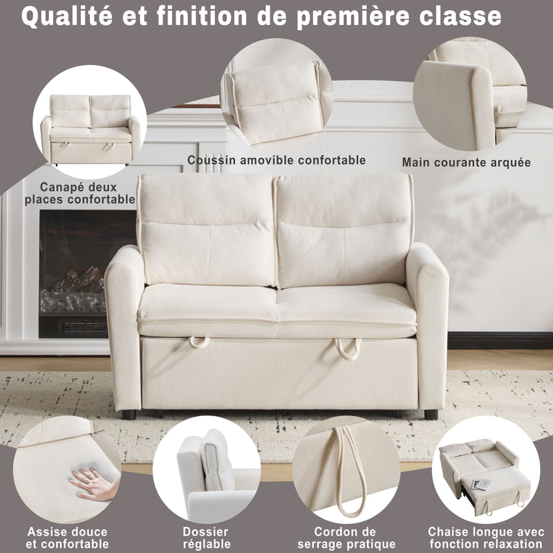 Canapé-lit convertible 2 places velours beige clair, dossier 5 positions RIDGEGLEN