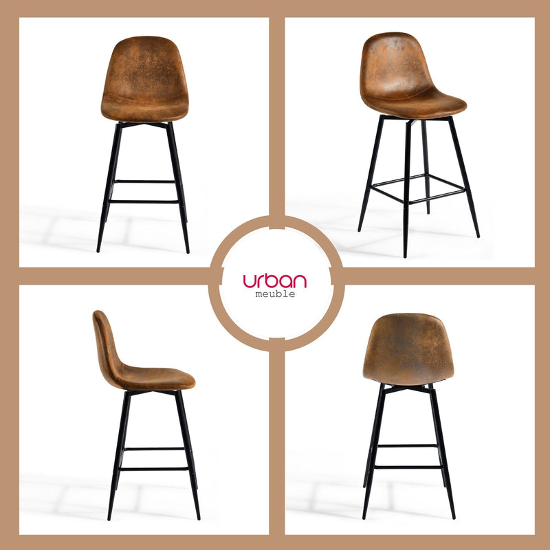Lot de 2 tabourets de bar vintage pivotants en faux daim style industriel CHARLTON COUNTER SUEDE BROWN BLACK LEG 2PCS