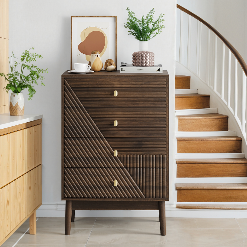 Commode style rétro 4 tiroirs avec design géométrique SUSTAIN