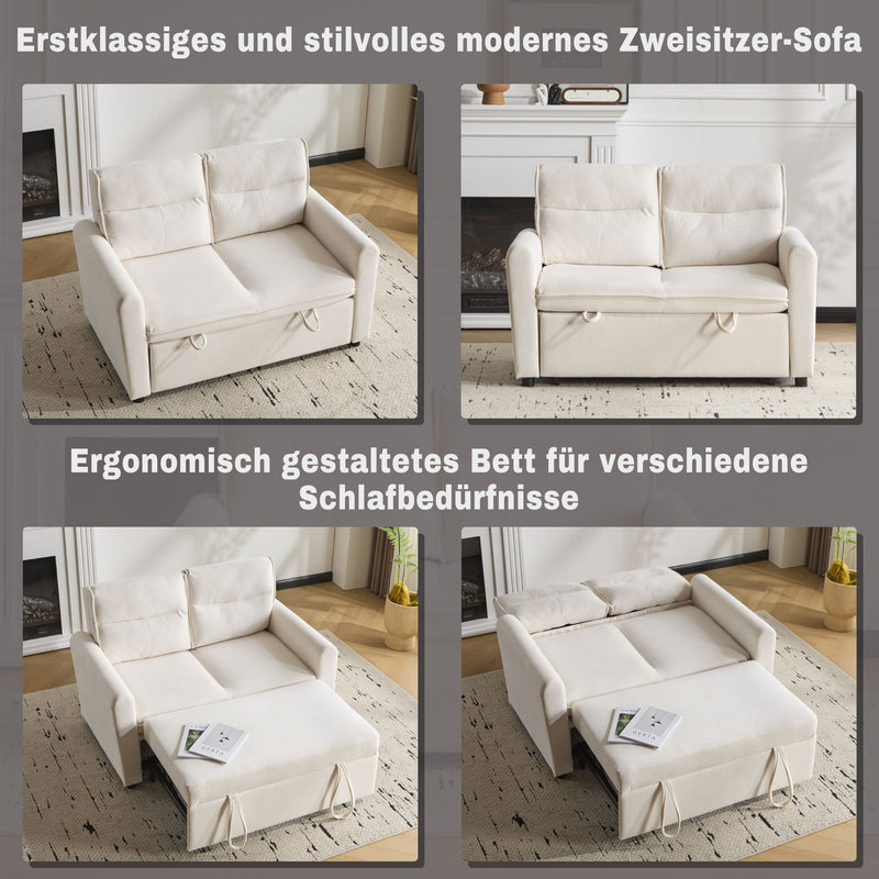Canapé-lit convertible 2 places velours beige clair, dossier 5 positions RIDGEGLEN