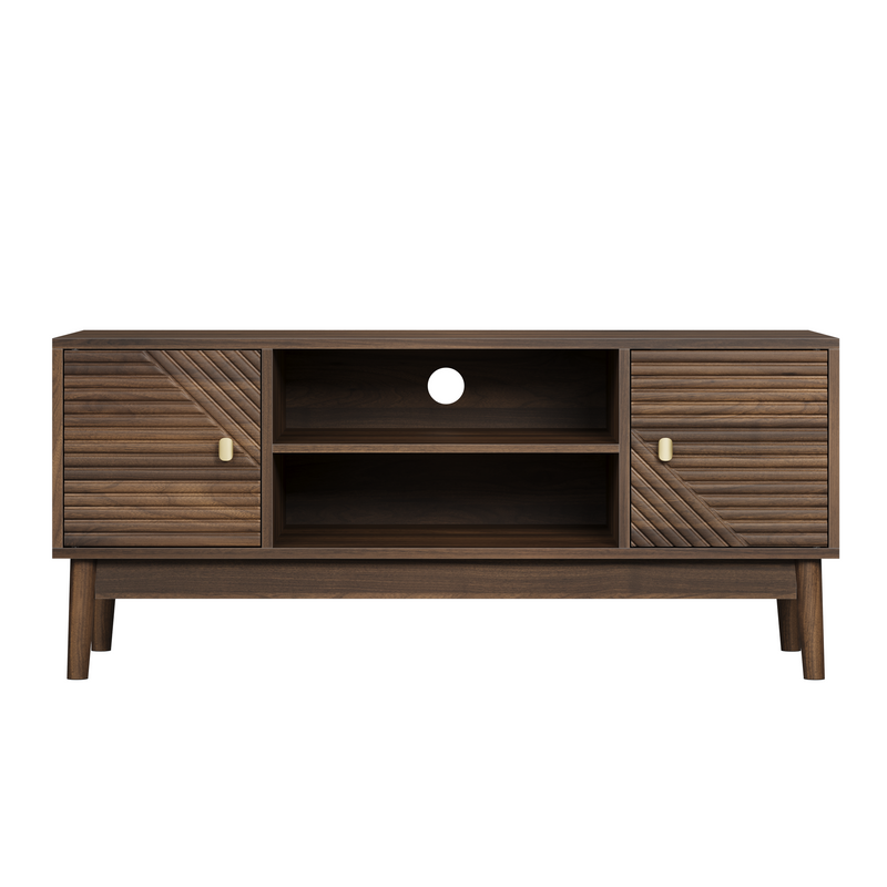 Meuble TV effet bois vintage 2 portes et 2 niches MUCILAGE
