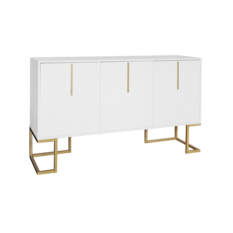 Commode buffet haut avec 3 portes blanc motif de forme U H81/B138/T40 CRUUGREN WHITE