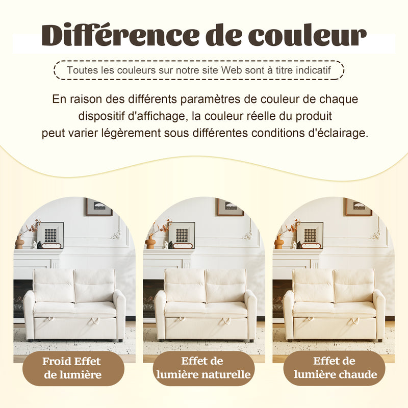 Canapé-lit convertible 2 places velours beige clair, dossier 5 positions RIDGEGLEN