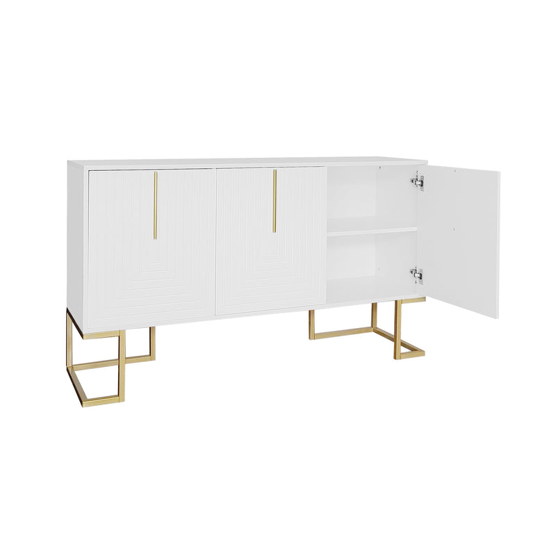 Commode buffet haut avec 3 portes blanc motif de forme U H81/B138/T40 CRUUGREN WHITE