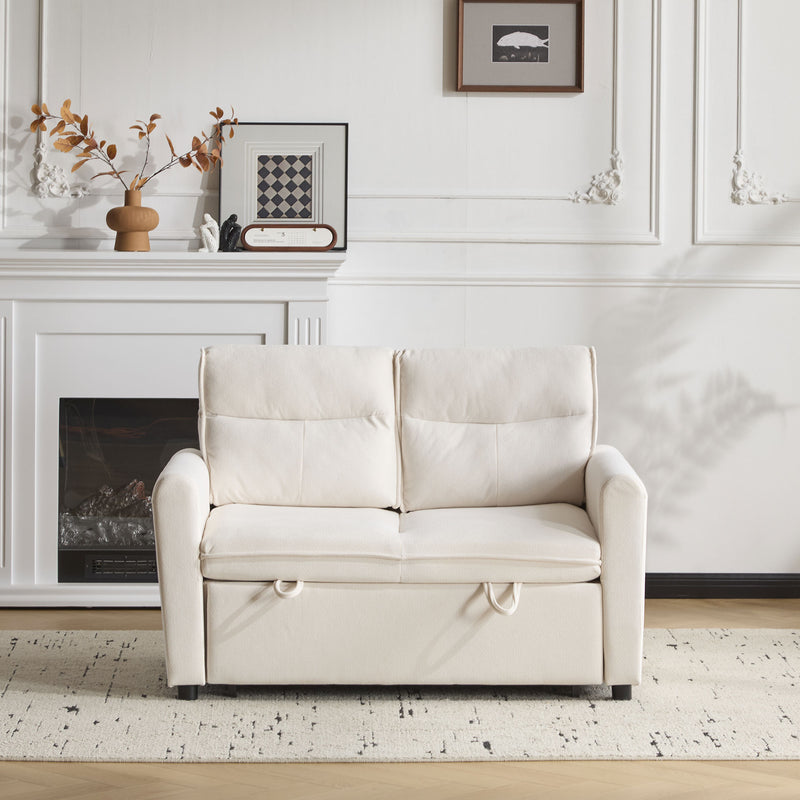 Canapé-lit convertible 2 places velours beige clair, dossier 5 positions RIDGEGLEN