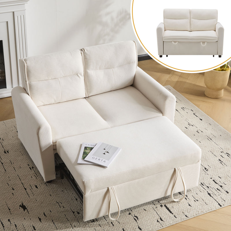 Canapé-lit convertible 2 places velours beige clair, dossier 5 positions RIDGEGLEN