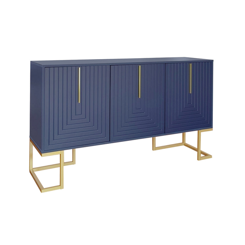 Commode buffet haut avec 3 portes bleu marine motif de forme U H81/B138/T40 CRUUGREN BLUE