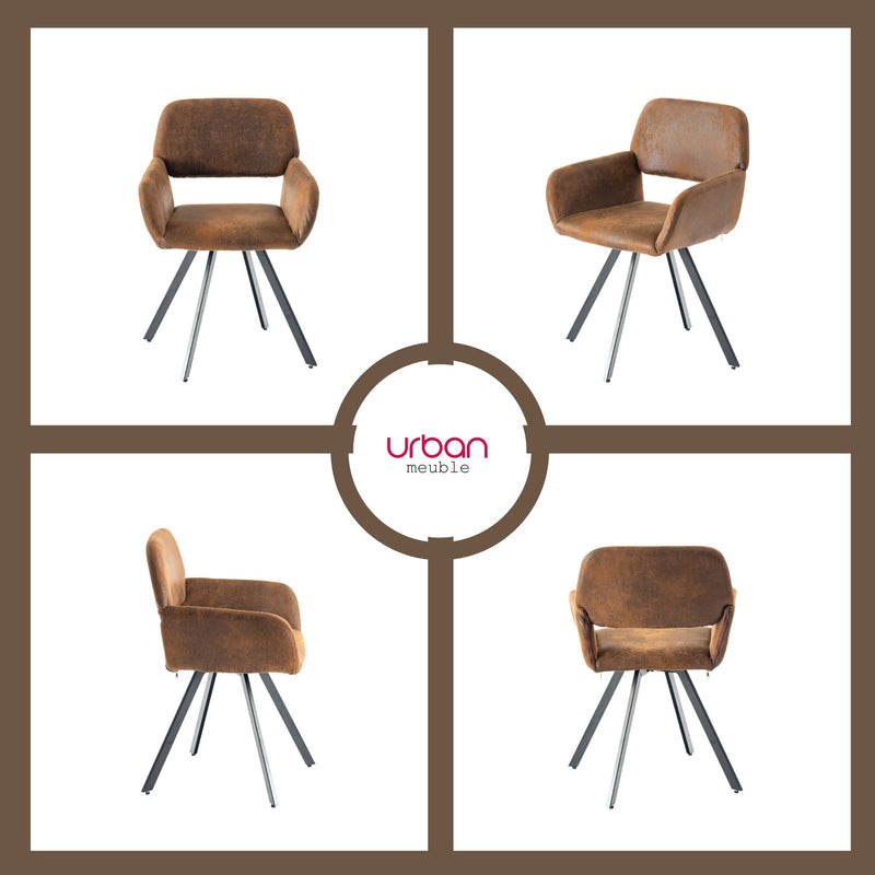 Lot de 2 chaises de salle à manger vintage pivotant tissu suède marron CALIFORNIA KD SUEDE BROWN SWIVEL