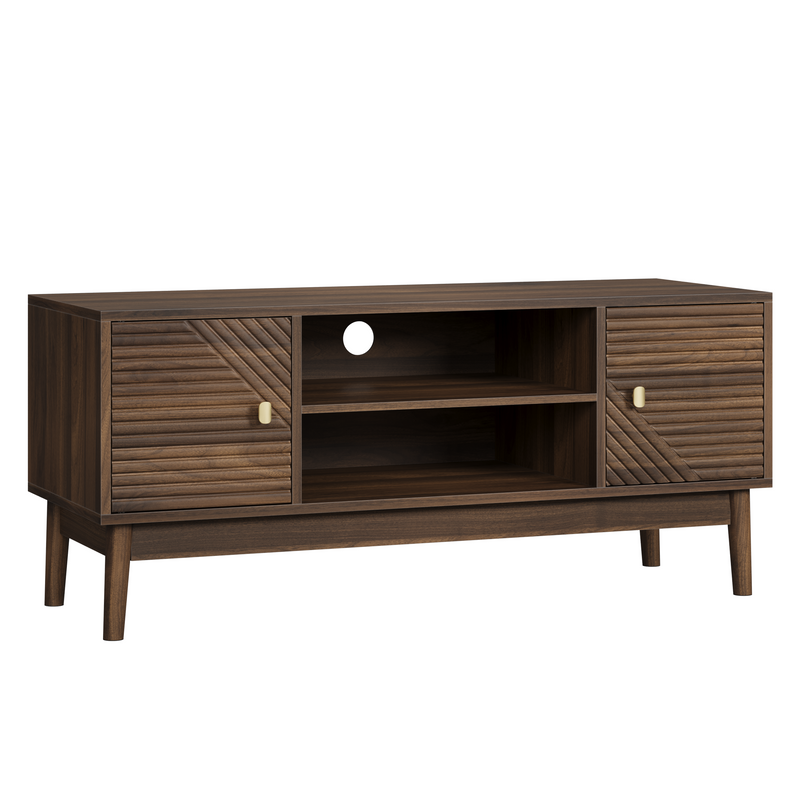 Meuble TV effet bois vintage 2 portes et 2 niches MUCILAGE