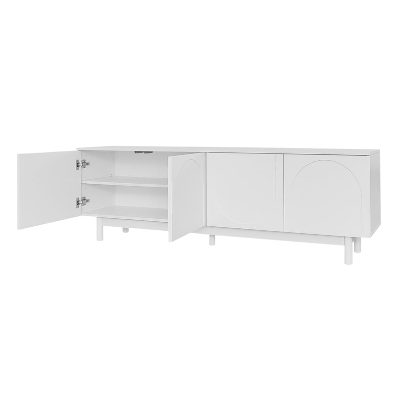 Meuble TV blanc style luxe portes texturées forme de U AEKRON