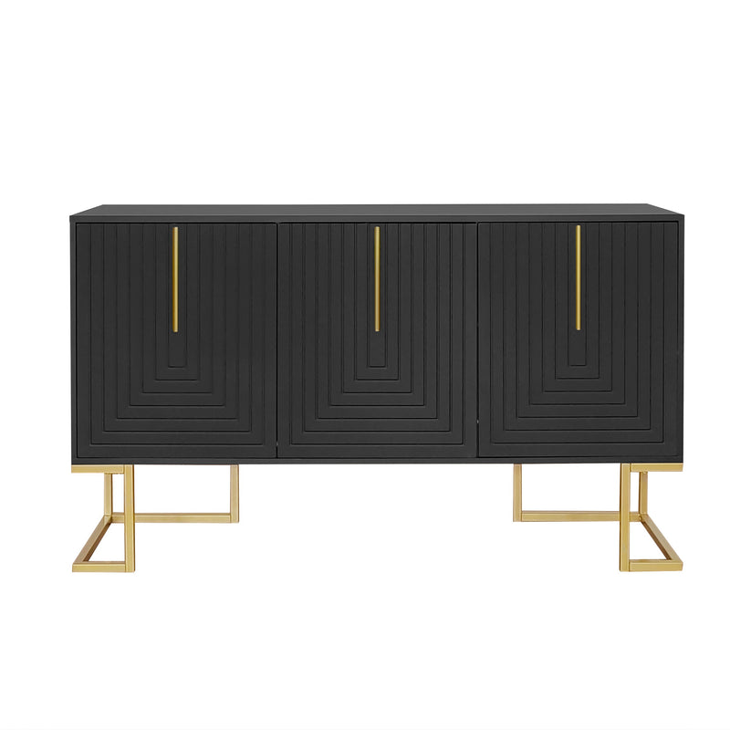 Commode buffet haut avec 3 portes noir mat motif de forme U H81/B138/T40 CRUUGREN BLACK