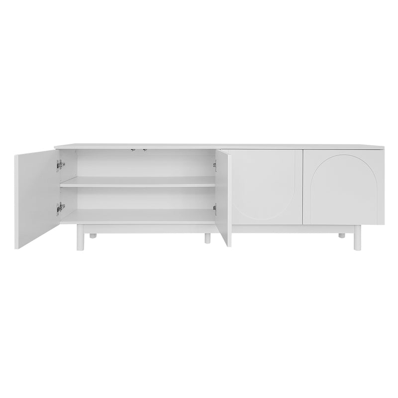 Meuble TV blanc style luxe portes texturées forme de U AEKRON