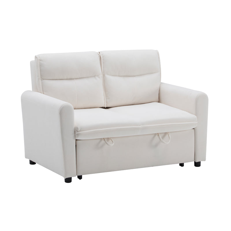 Canapé-lit convertible 2 places velours beige clair, dossier 5 positions RIDGEGLEN