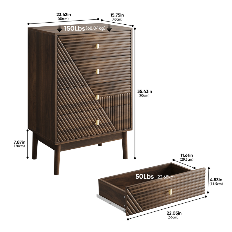Commode style rétro 4 tiroirs avec design géométrique SUSTAIN