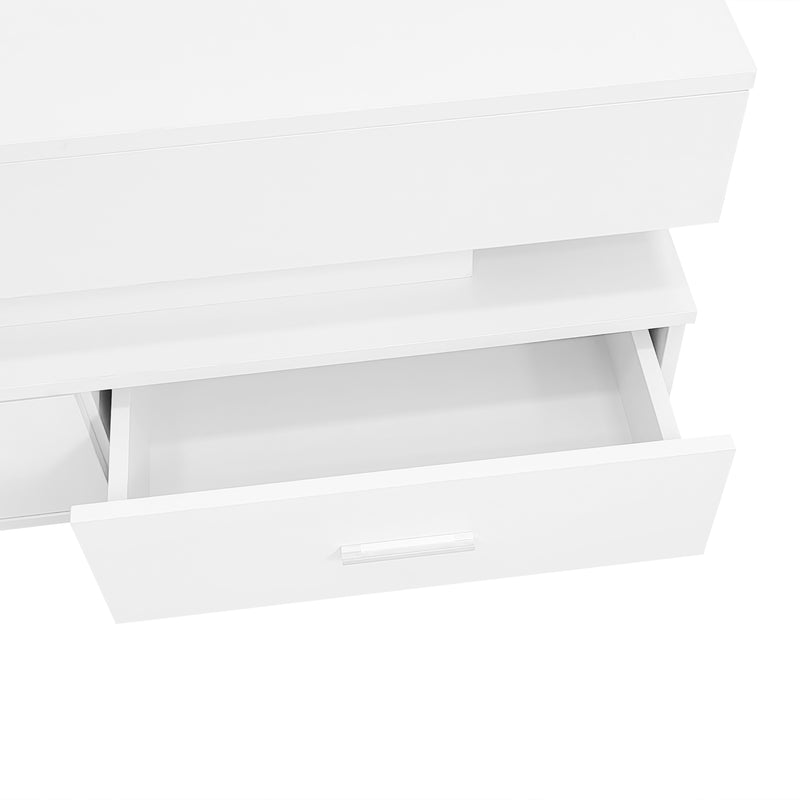 Table basse blanche plateau relevable à hauteur réglable 2 tiroirs et espace de rangement ouvert avec éclairage LED 100*50*44 cm ZAKS WHITE