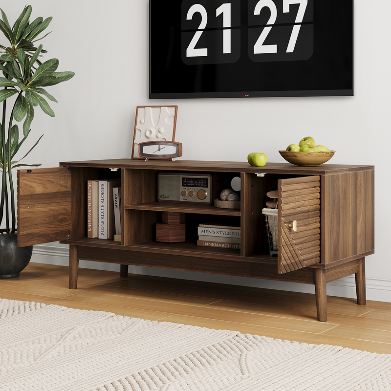 Meuble TV effet bois vintage 2 portes et 2 niches MUCILAGE