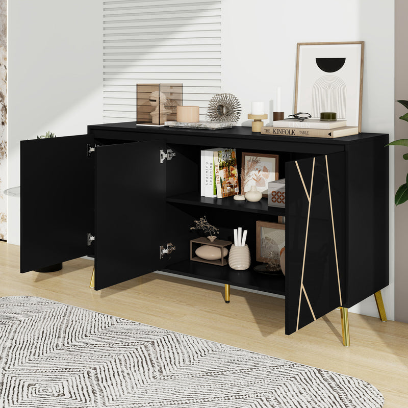 Buffet moderne noir avec motif géométrique accents dorés ENDOCRINE