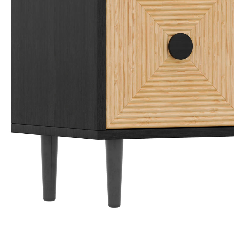 Meuble TV moderne effet bois bambou noir 150x38x55 cm Diestru