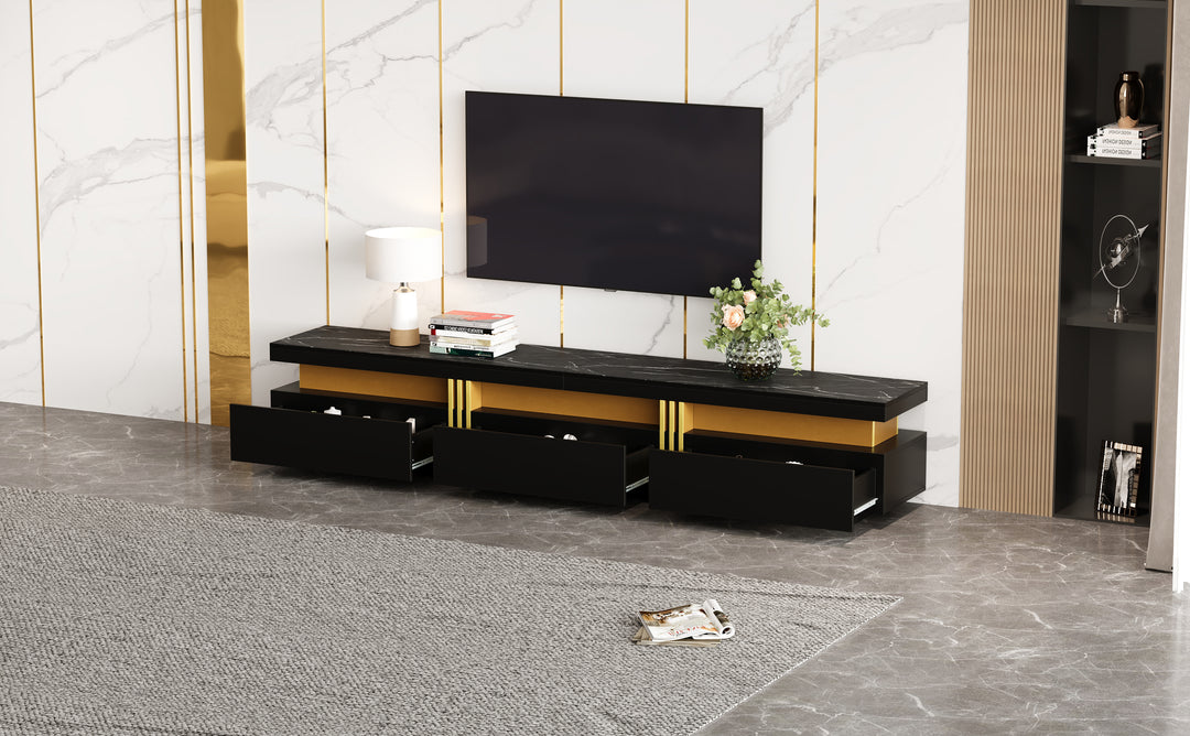 Meuble TV Aspect Marbre, Meuble TV 4 Pieds, 4 Tiroirs Texturés Avec