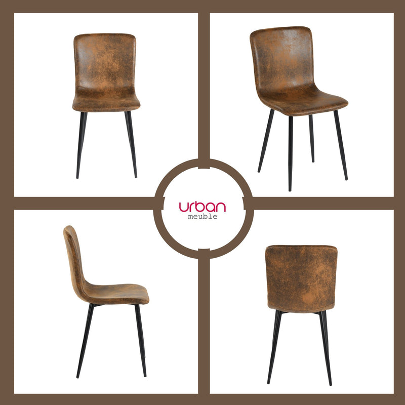 Lot de 4 chaises de salle à manger vintage marron suède pied noir SCARGILL SUEDE NL 4PCS