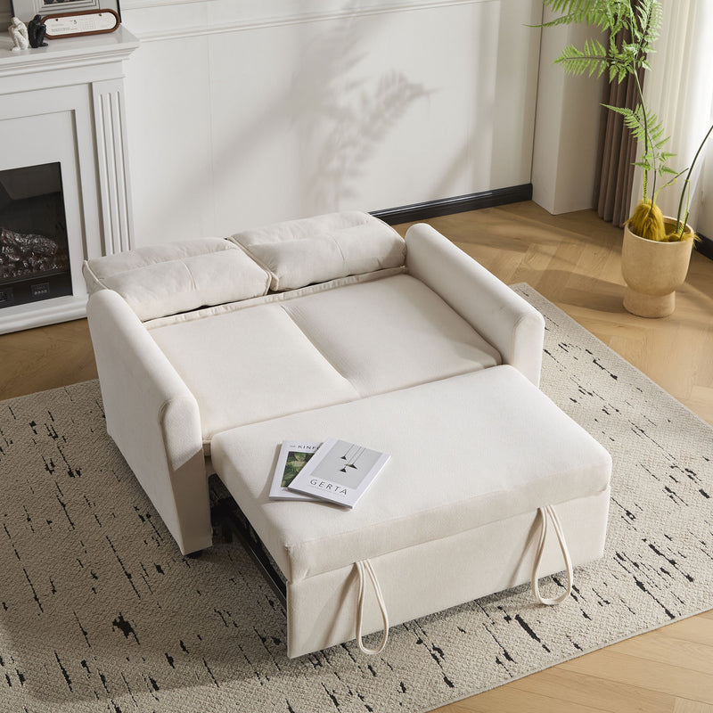 Canapé-lit convertible 2 places velours beige clair, dossier 5 positions RIDGEGLEN
