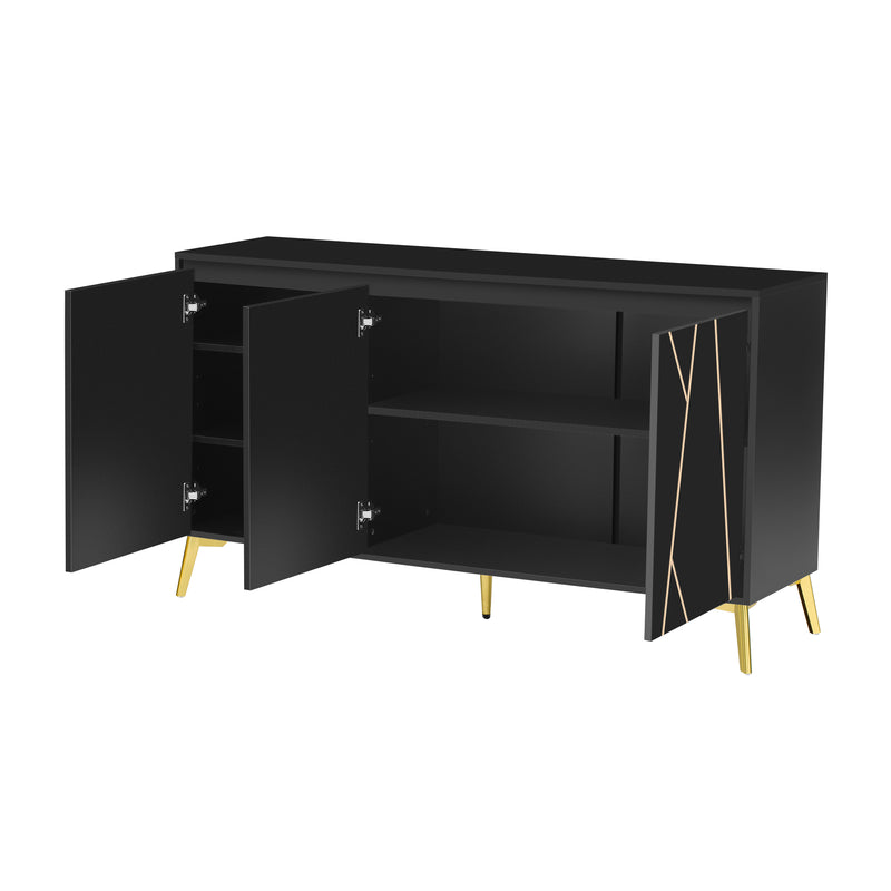 Buffet moderne noir avec motif géométrique accents dorés ENDOCRINE