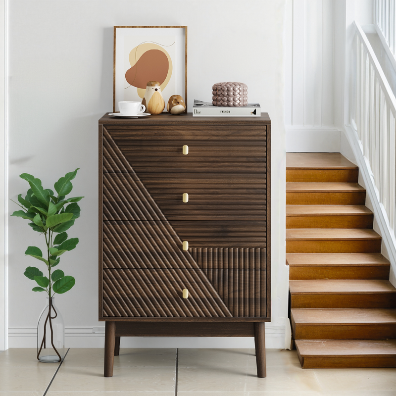Commode style rétro 4 tiroirs avec design géométrique SUSTAIN