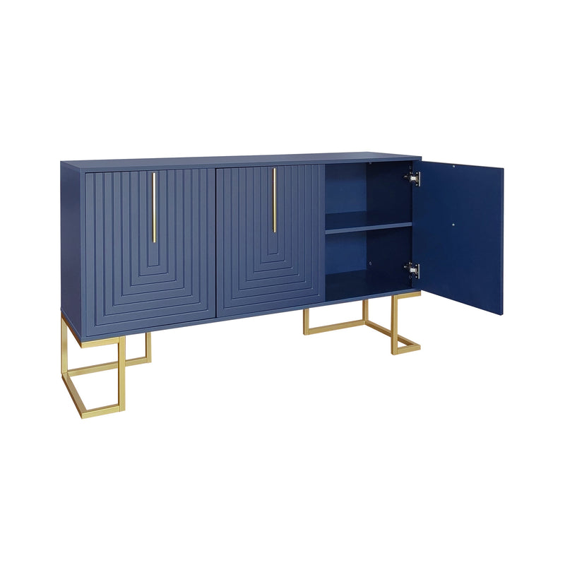 Commode buffet haut avec 3 portes bleu marine motif de forme U H81/B138/T40 CRUUGREN BLUE