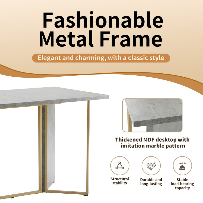 Table de salle à manger élégante effet ciment avec pieds en métal 70*119 cm KAURCON