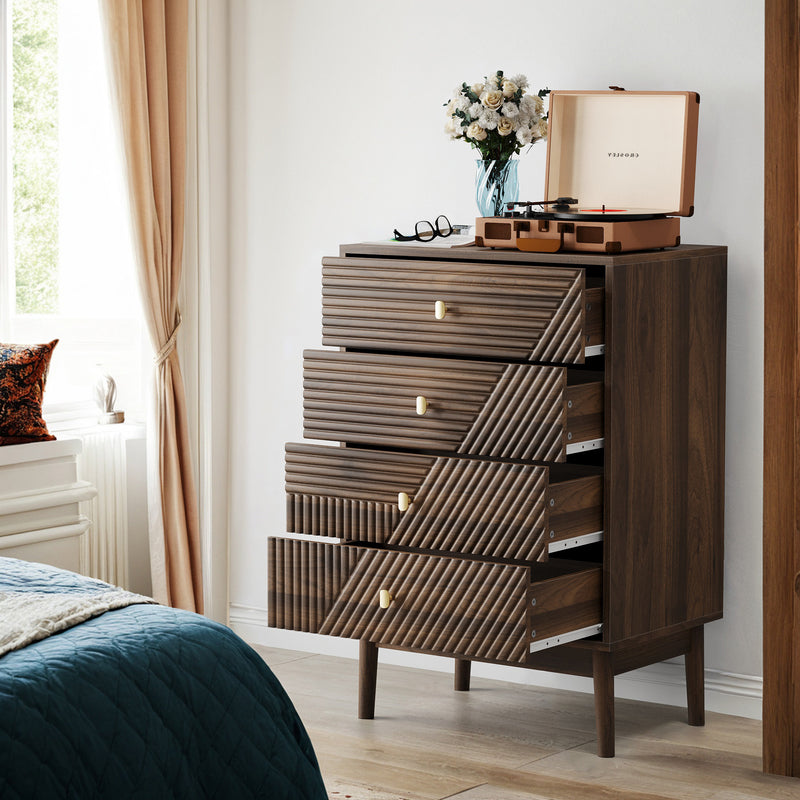 Commode style rétro 4 tiroirs avec design géométrique SUSTAIN