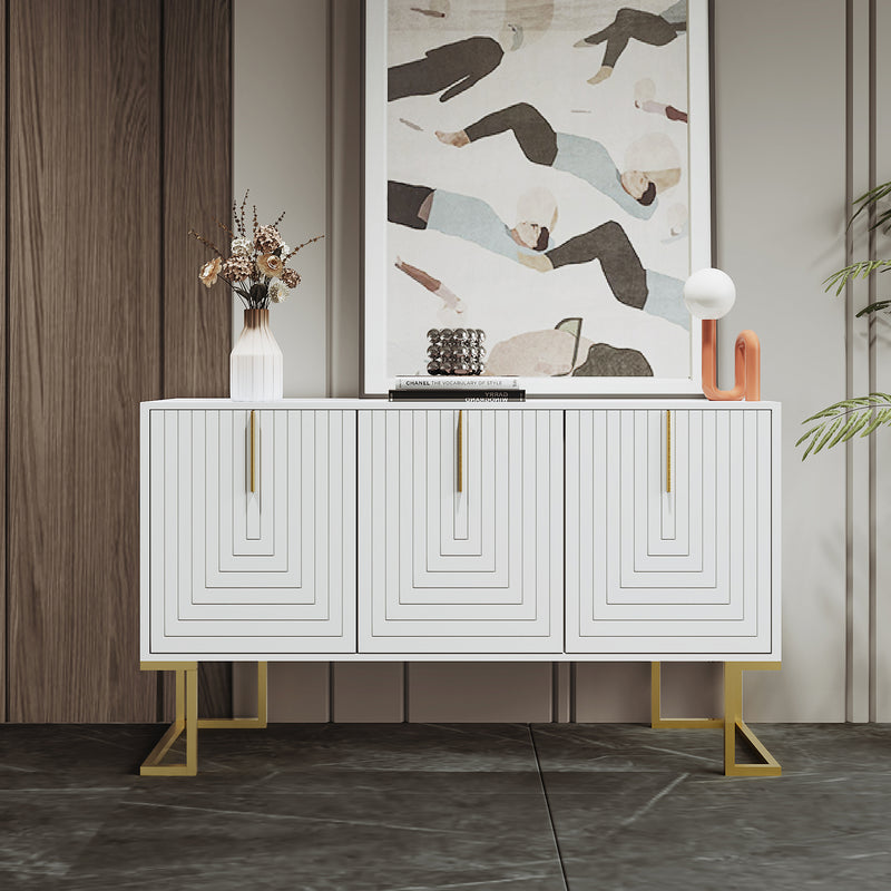 Commode buffet haut avec 3 portes blanc motif de forme U H81/B138/T40 CRUUGREN WHITE