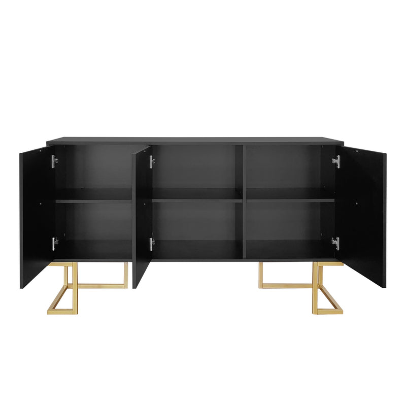 Commode buffet haut avec 3 portes noir mat motif de forme U H81/B138/T40 CRUUGREN BLACK