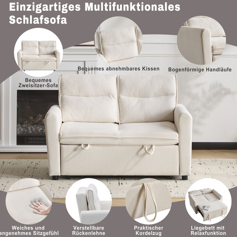 Canapé-lit convertible 2 places velours beige clair, dossier 5 positions RIDGEGLEN