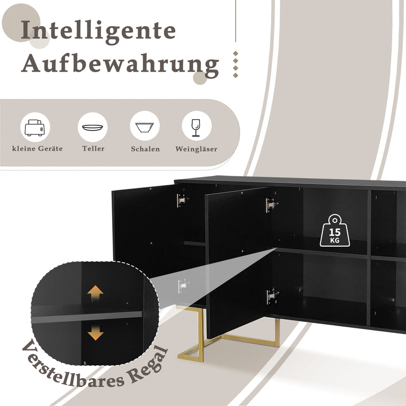 Commode buffet haut avec 3 portes noir mat motif de forme U H81/B138/T40 CRUUGREN BLACK