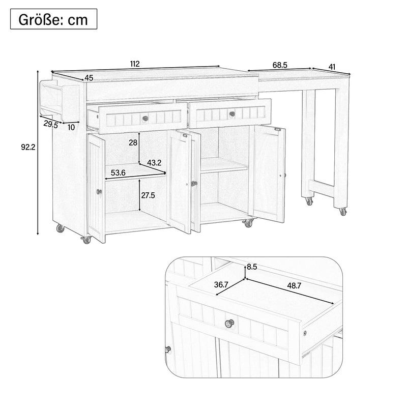 Îlot de cuisine mobile multifonctionnel avec plateau rétractable 2 tiroirs et 4 portes CAPSID