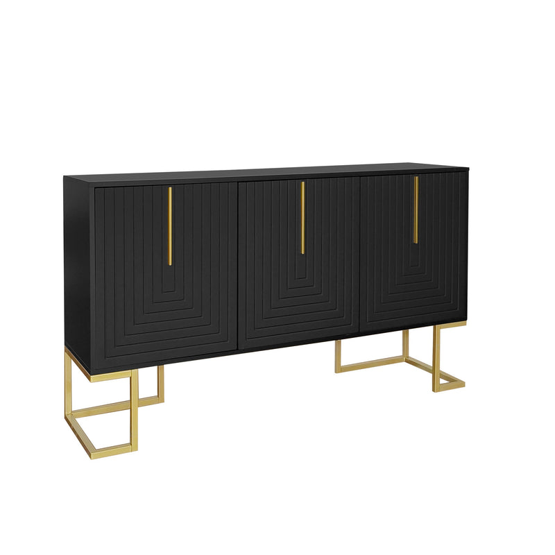 Commode buffet haut avec 3 portes noir mat motif de forme U H81/B138/T40 CRUUGREN BLACK