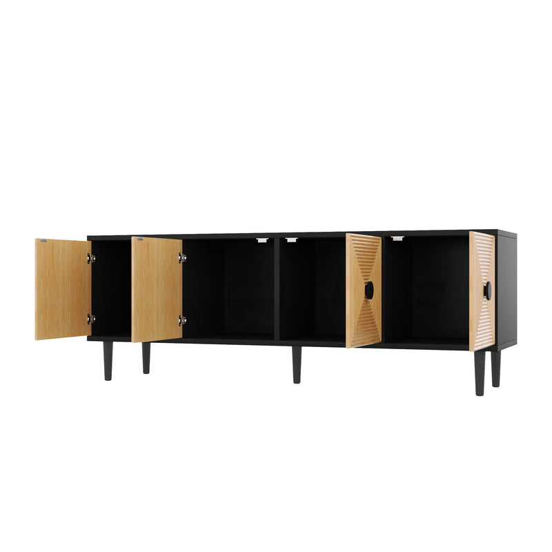 Meuble TV moderne effet bois bambou noir 150x38x55 cm Diestru