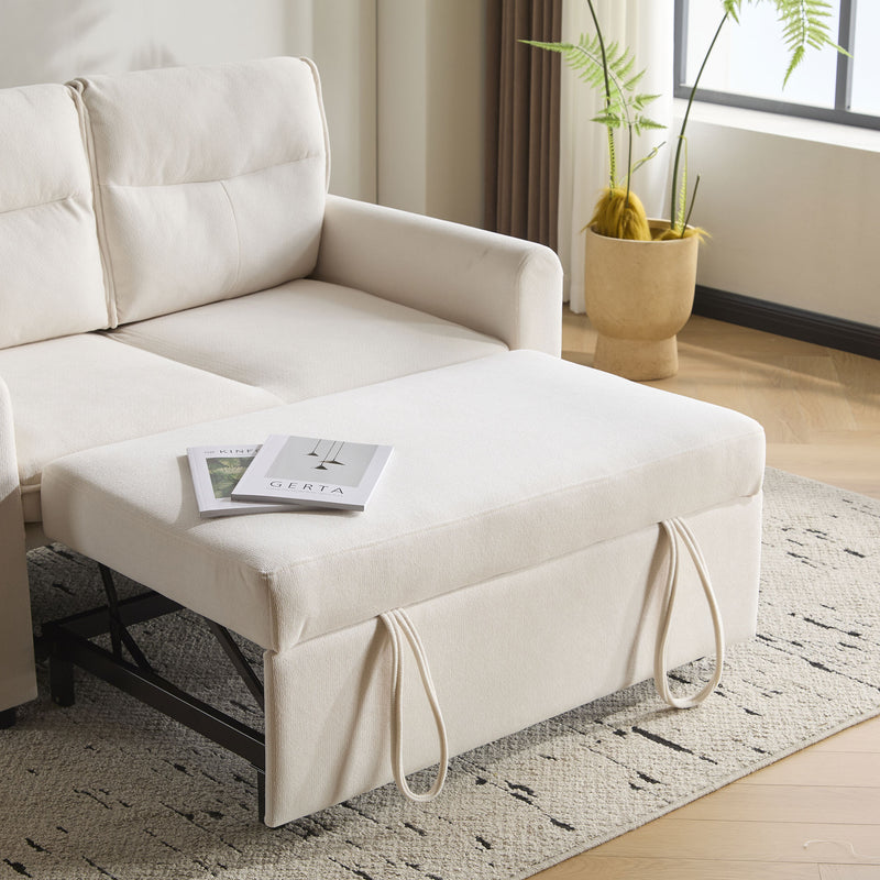 Canapé-lit convertible 2 places velours beige clair, dossier 5 positions RIDGEGLEN