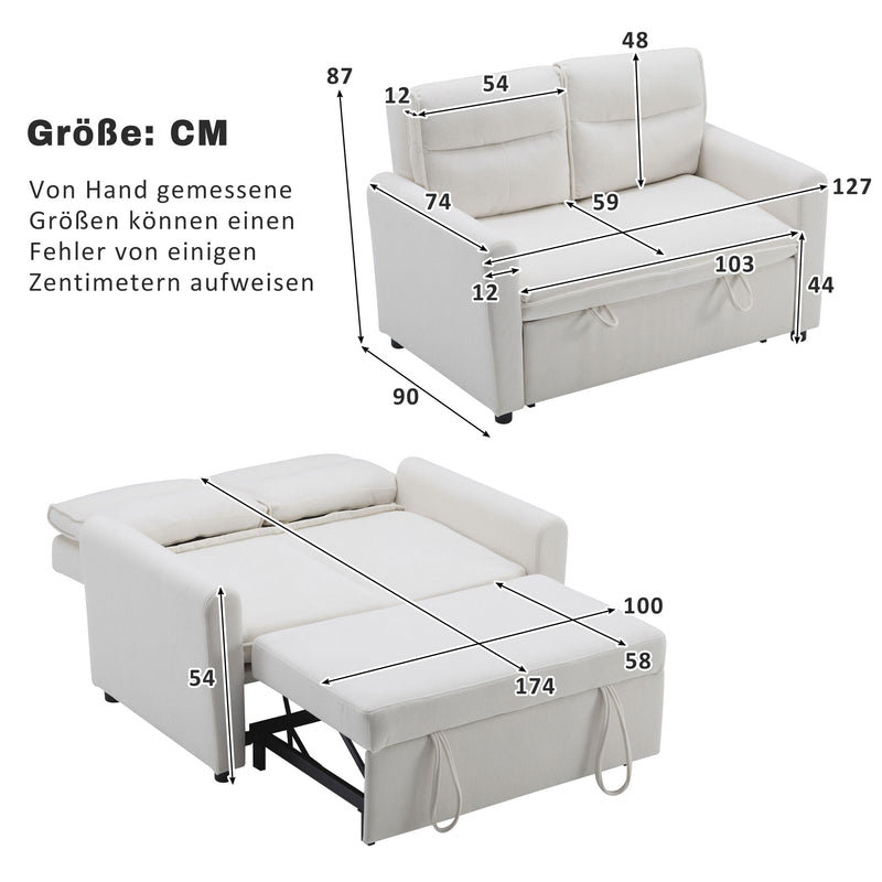Canapé-lit convertible 2 places velours beige clair, dossier 5 positions RIDGEGLEN
