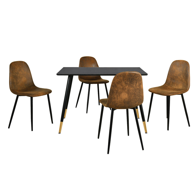 Ensemble table et 4 chaises scandinave noir chic doré Whalen Black wood table BG + Charloton suede brown