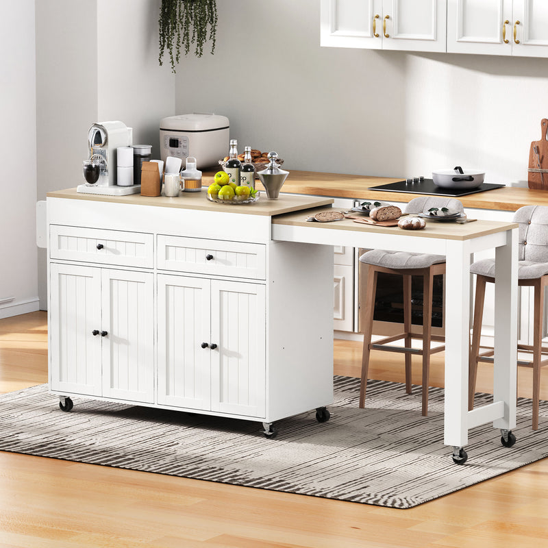Îlot de cuisine mobile multifonctionnel avec plateau rétractable 2 tiroirs et 4 portes CAPSID