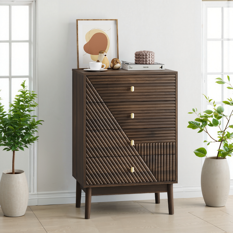 Commode style rétro 4 tiroirs avec design géométrique SUSTAIN
