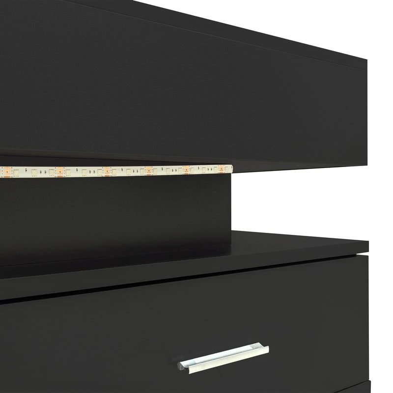 Table basse noir plateau relevable à hauteur réglable 2 tiroirs et espace de rangement ouvert avec éclairage LED 100*50*44 cm ZAKS BLACK